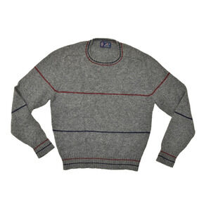 Vintage Kenneth Gordon Shetland Wool Crewneck Sweater Gray Striped Size M Crew